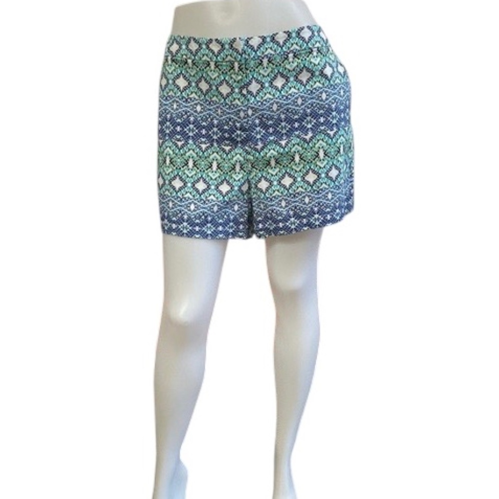 Kate & Sam 18W Blue Green Stretch Cotton Shorts Coastal Summer Casual